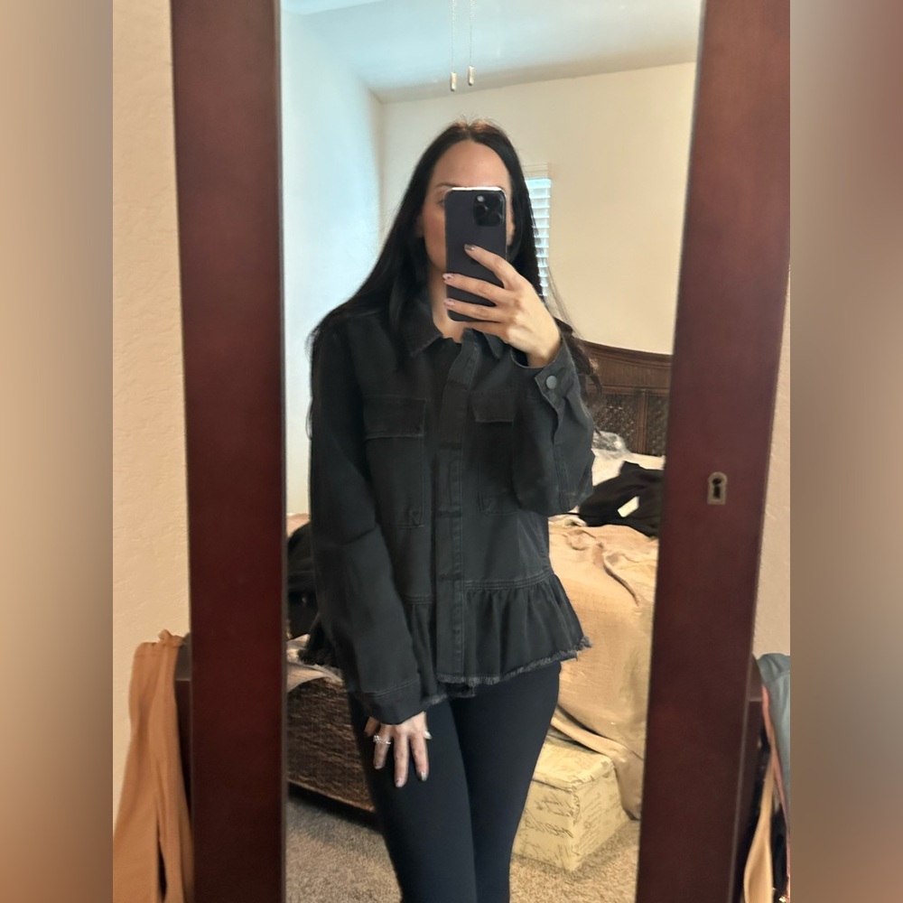 Gilli black denim peplum jacket size medium